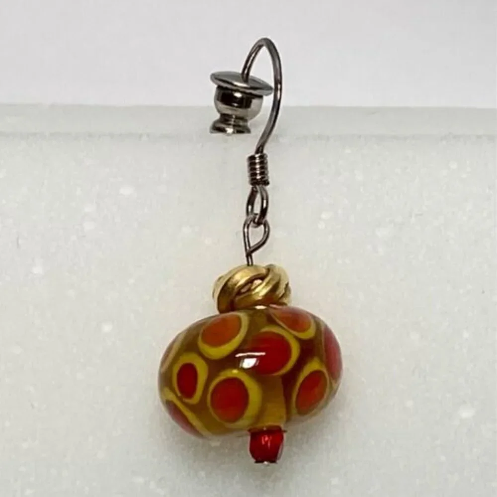 Murano Venetian Earrings Clear Glass Bead Multi‎ Color Polka Dot Dangle Hook VTG